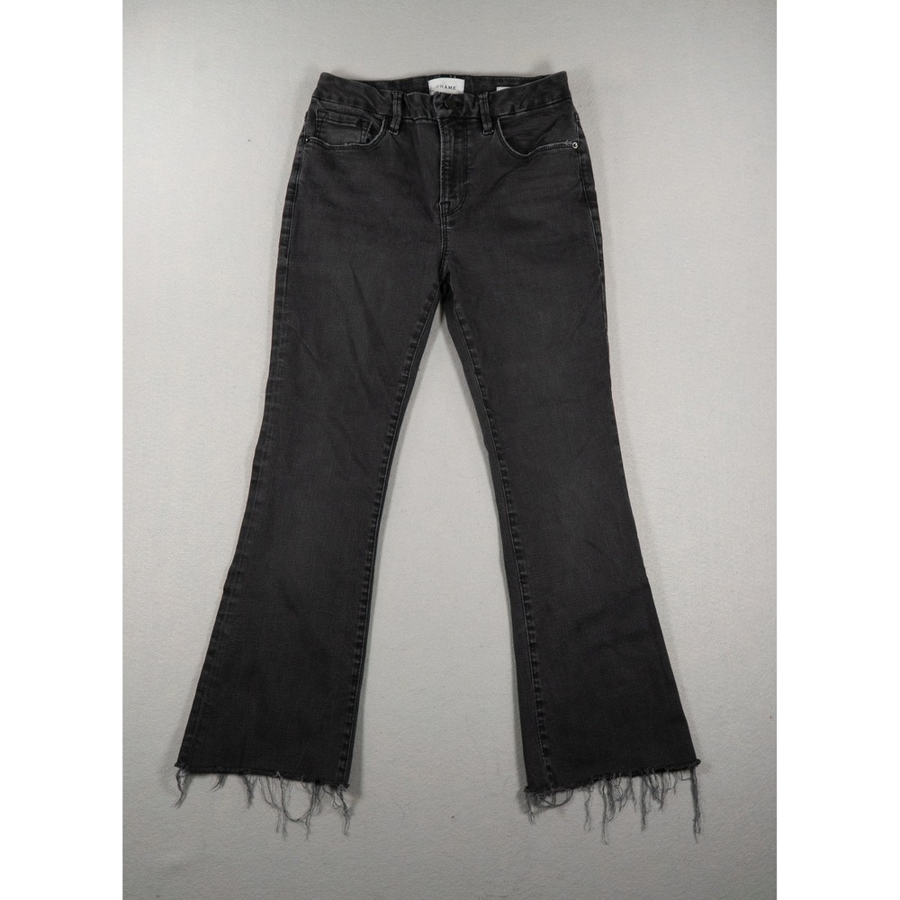 Frame Le Crop Mini Boot Jeans Women's 28 Black Raw Hem Cropped Stretch Denim - Picture 2 of 12